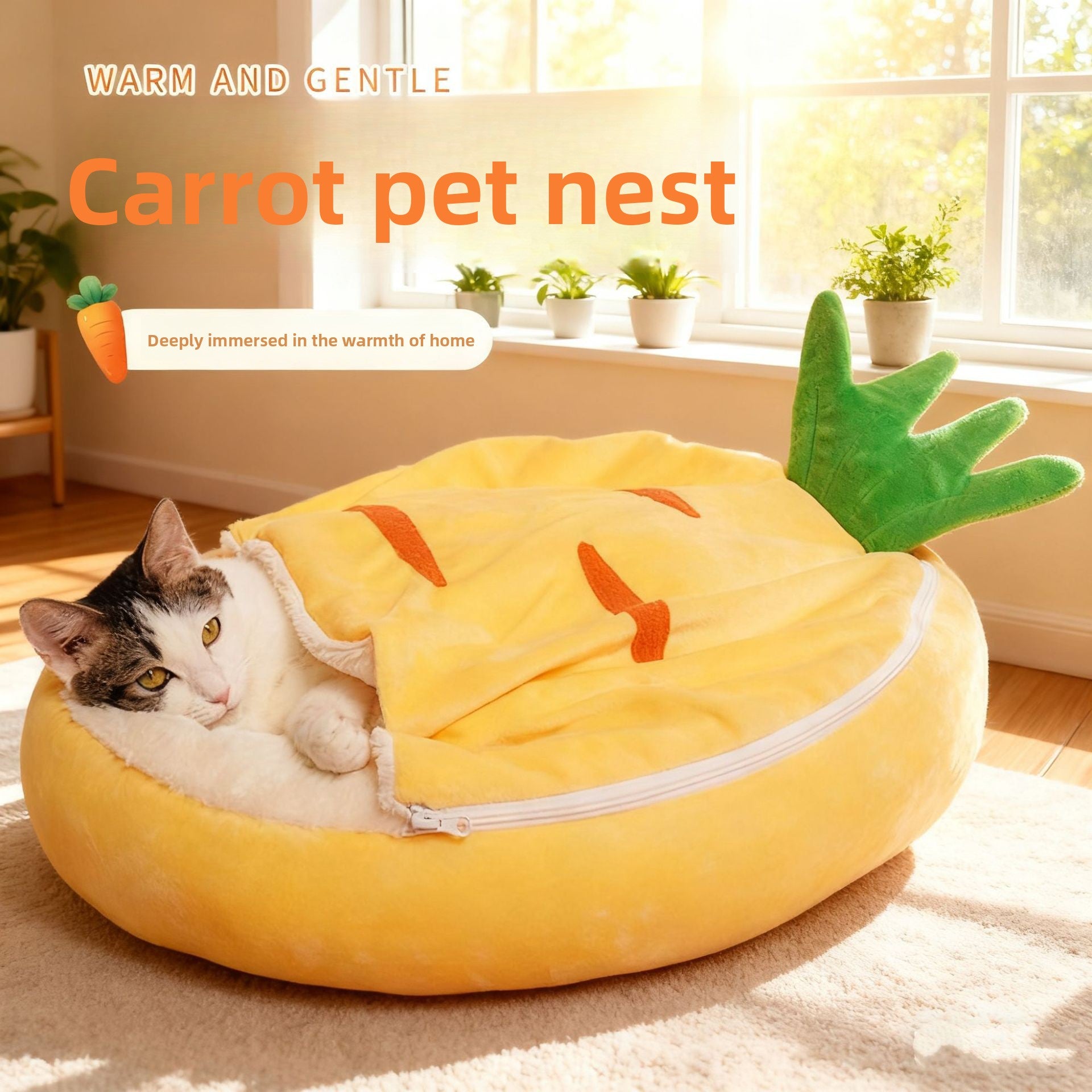 Winter Warm Cat Bed - Thickened Semi-Enclosed Sleeping Bag, Removable Washable & Cozy Cave for Security
