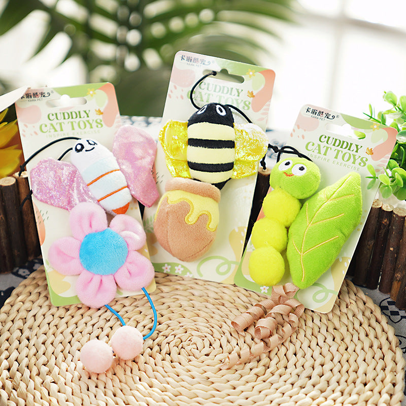 Catnip Caterpillar Toy Set with Crinkle Paper & Squeakers – Interactive Teaser Wand for Kittens & Boredom Relief – Durable Teething Chew Toys for Cats