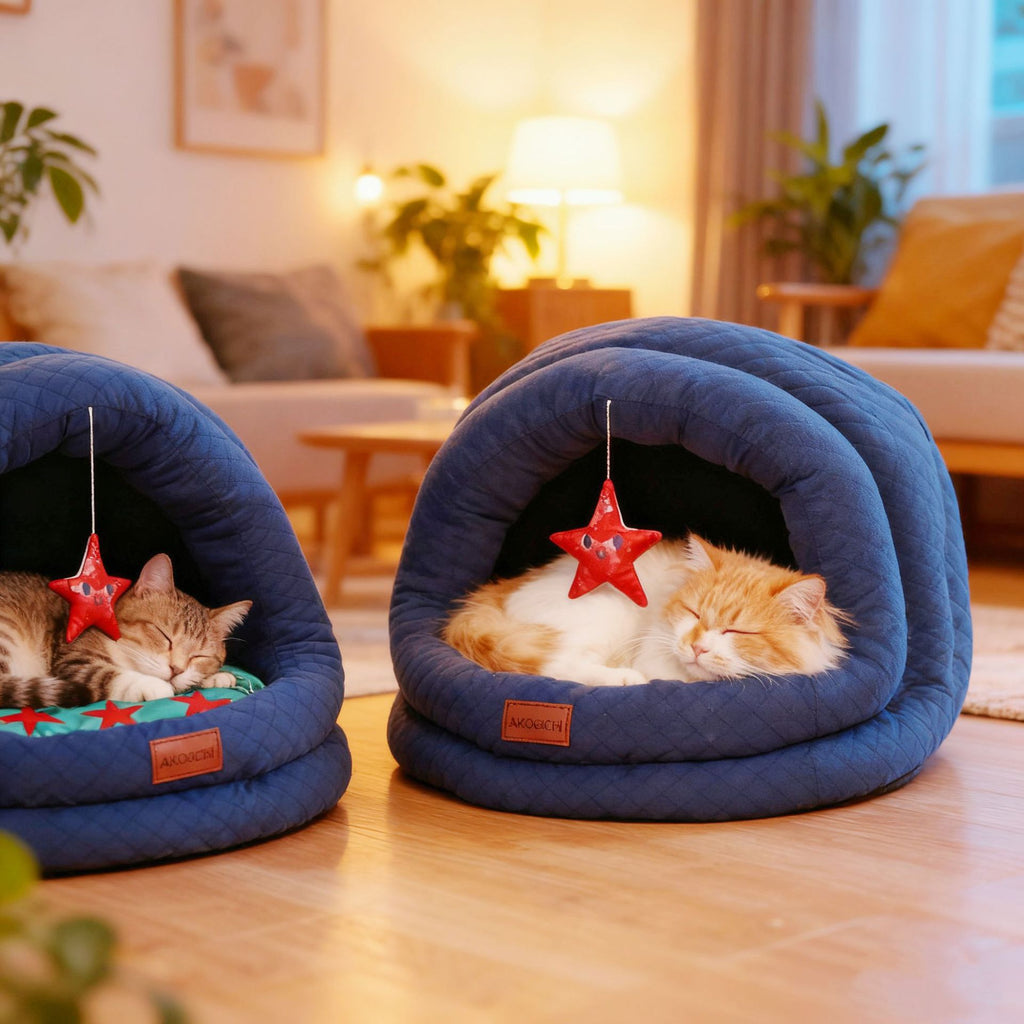 Semi-Enclosed Pet Bed for Small Dogs (Teddy/Bichon) & Cats - All-Season Warm Cushion