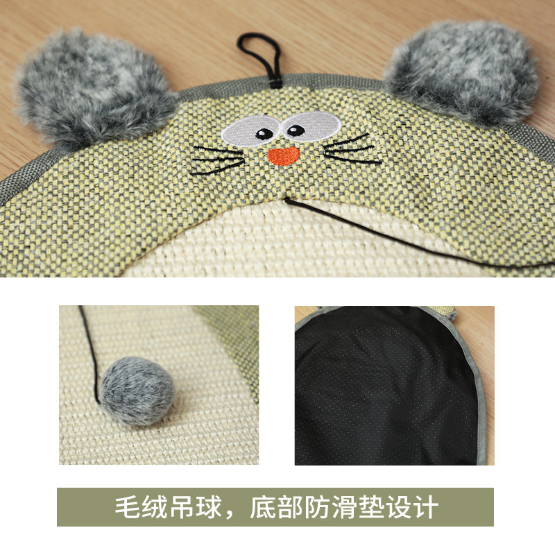 Sisal Cat Scratching Pad - Bear Head Round Wall-Mounted Board, Durable & No Mess, Cat Toy