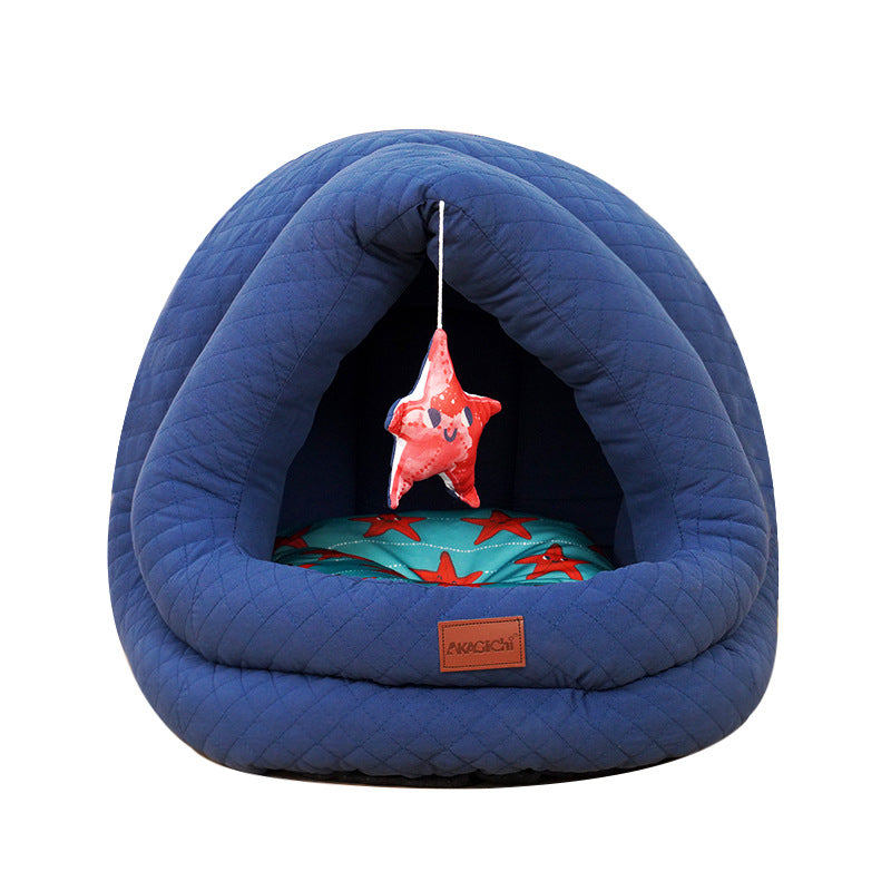 Semi-Enclosed Pet Bed for Small Dogs (Teddy/Bichon) & Cats - All-Season Warm Cushion