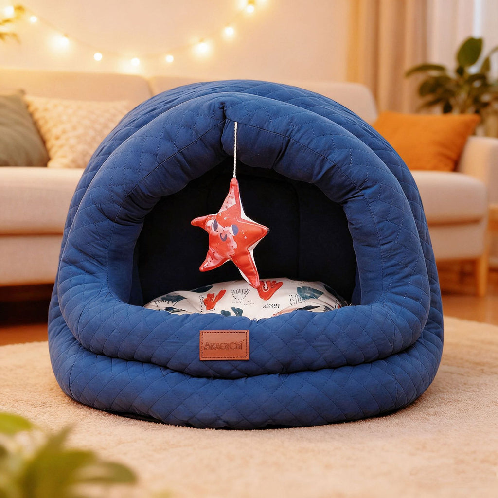 Semi-Enclosed Pet Bed for Small Dogs (Teddy/Bichon) & Cats - All-Season Warm Cushion