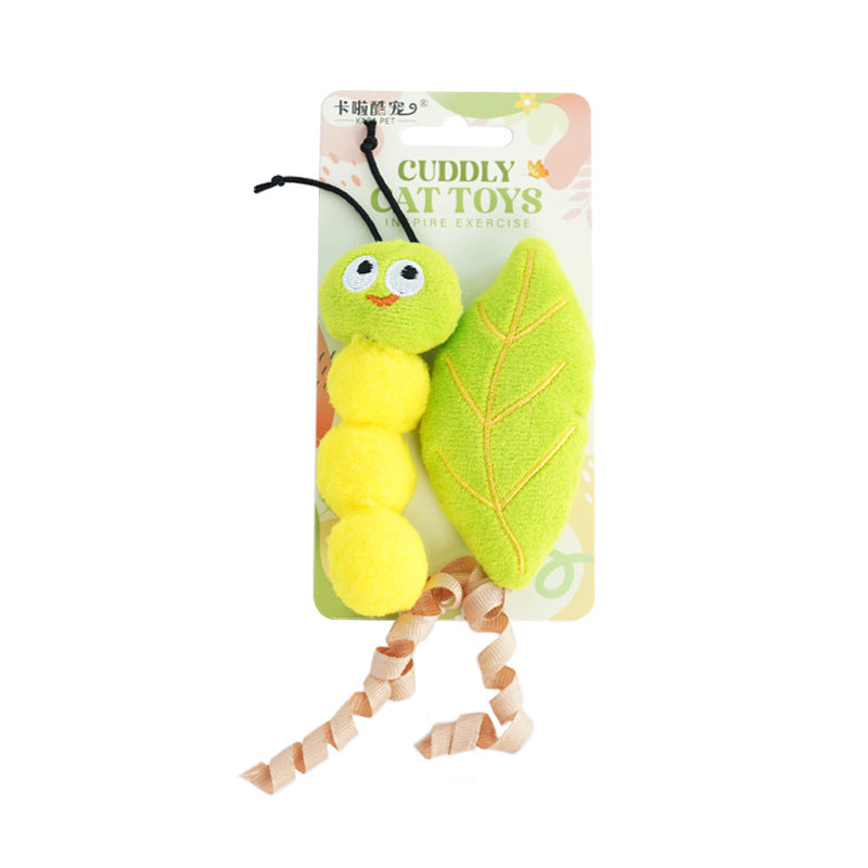 Catnip Caterpillar Toy Set with Crinkle Paper & Squeakers – Interactive Teaser Wand for Kittens & Boredom Relief – Durable Teething Chew Toys for Cats