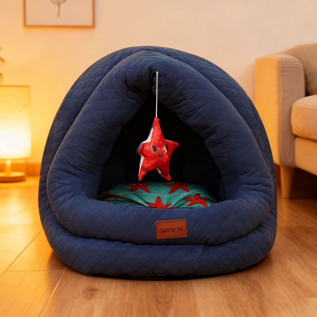 Semi-Enclosed Pet Bed for Small Dogs (Teddy/Bichon) & Cats - All-Season Warm Cushion