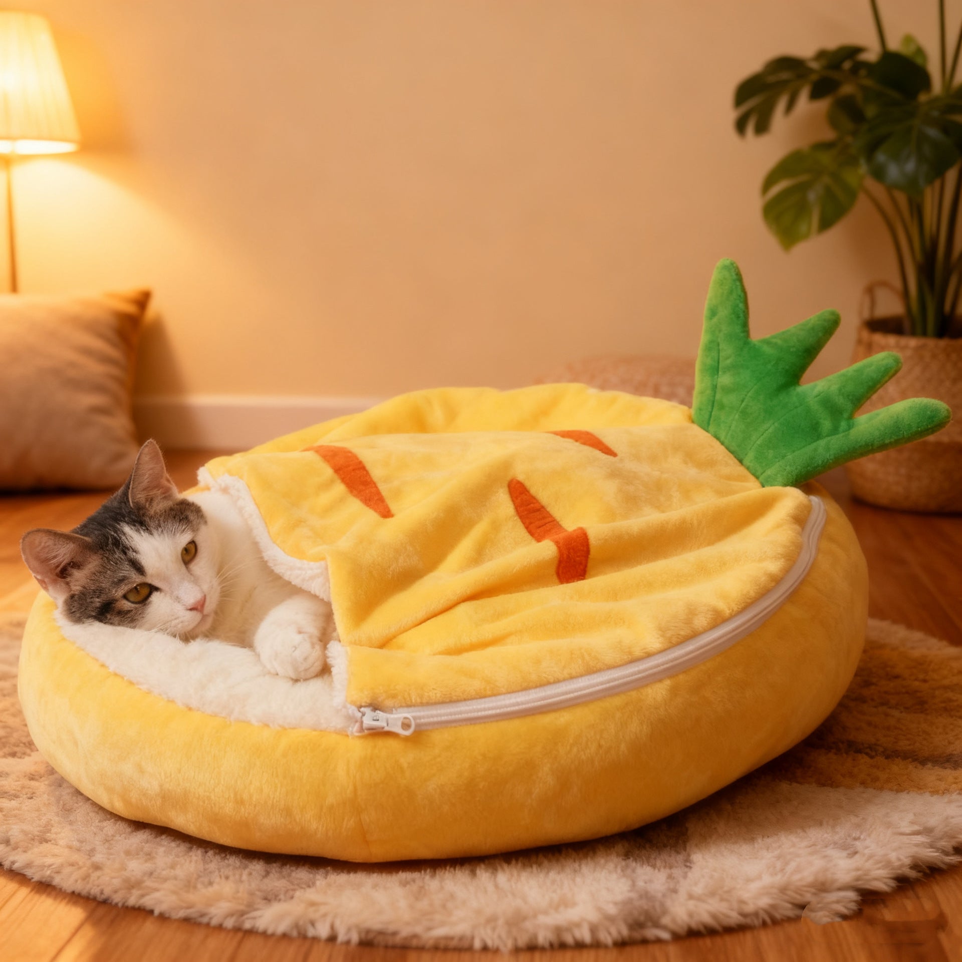 Winter Warm Cat Bed - Thickened Semi-Enclosed Sleeping Bag, Removable Washable & Cozy Cave for Security