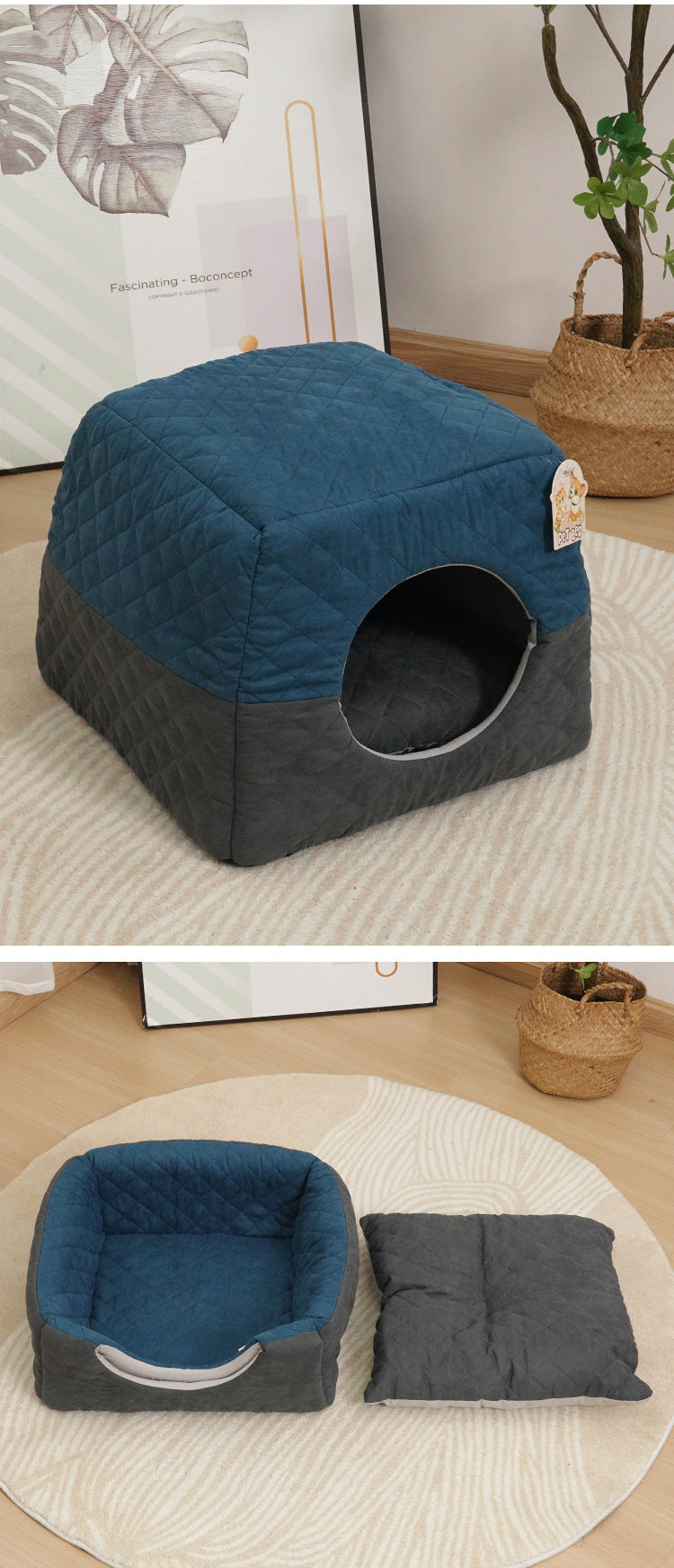 Cozy Enclosed Cat House: Winter Warm & Foldable 2-in-1 Pet Villa Bed for Cats and Dogs (All Seasons)