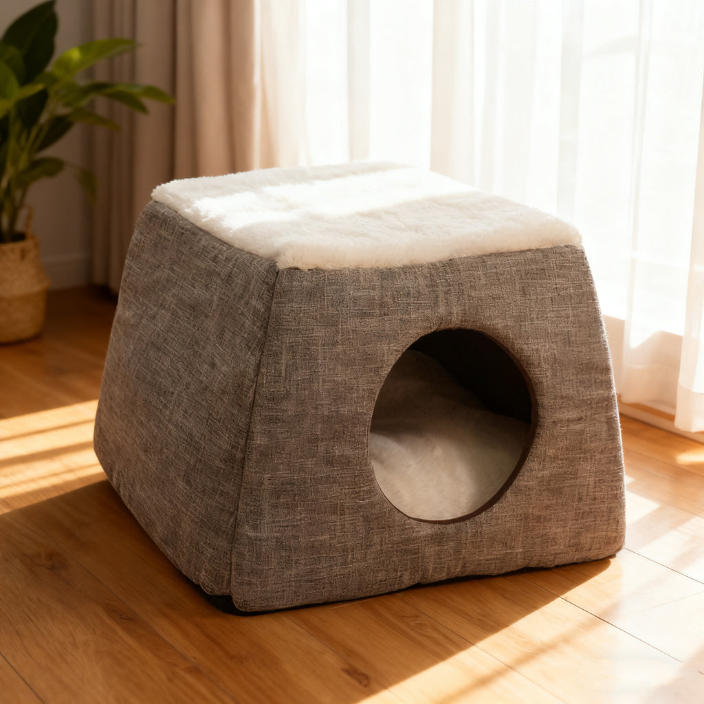 Cozy Enclosed Cat House: Winter Warm & Foldable 2-in-1 Pet Villa Bed for Cats and Dogs (All Seasons)