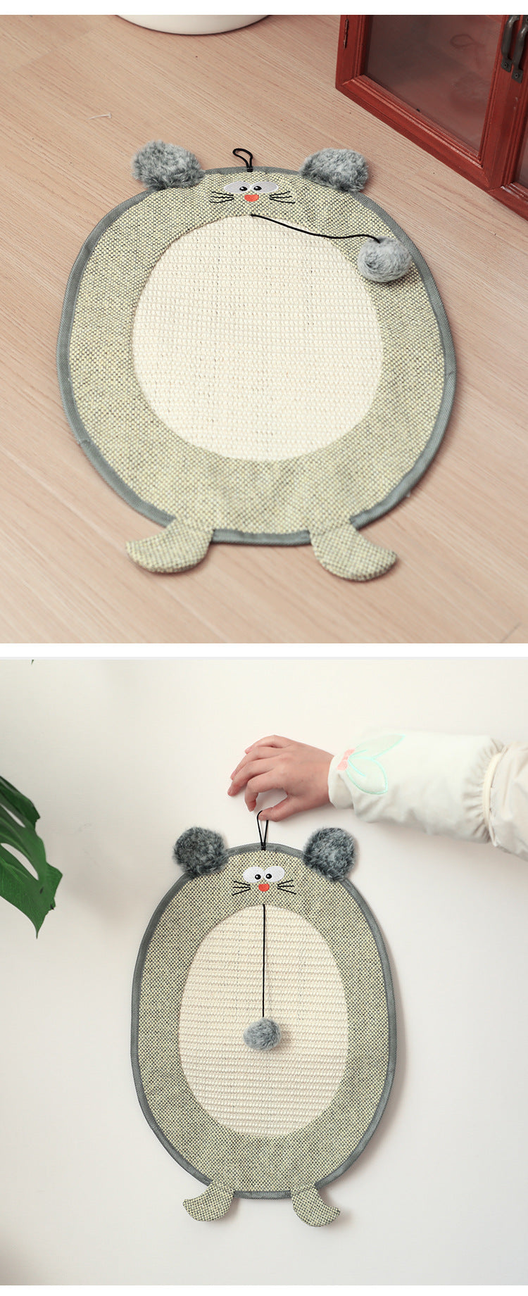 Sisal Cat Scratching Pad - Bear Head Round Wall-Mounted Board, Durable & No Mess, Cat Toy