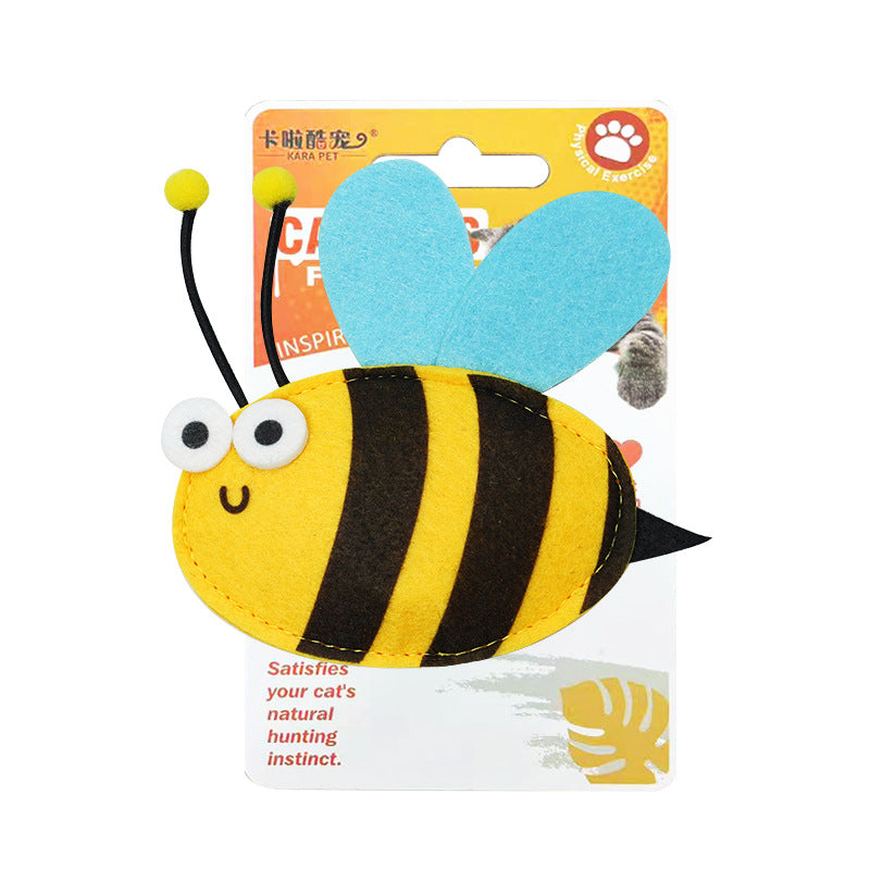 New Realistic Felt Cat Toys (Bee & Ladybug) with Catnip & Bells – Durable Chewing & Boredom Buster for Interactive Play