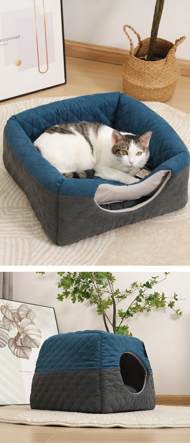 Cozy Enclosed Cat House: Winter Warm & Foldable 2-in-1 Pet Villa Bed for Cats and Dogs (All Seasons)