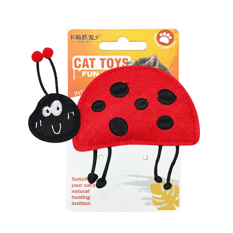 New Realistic Felt Cat Toys (Bee & Ladybug) with Catnip & Bells – Durable Chewing & Boredom Buster for Interactive Play