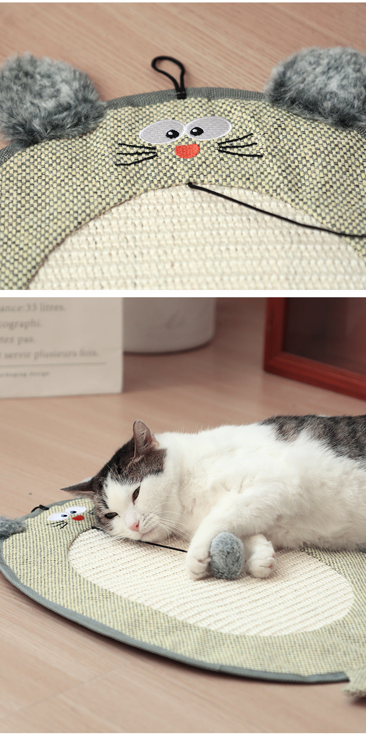 Sisal Cat Scratching Pad - Bear Head Round Wall-Mounted Board, Durable & No Mess, Cat Toy