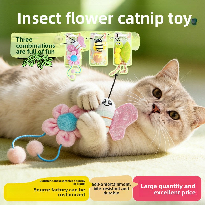 Catnip Caterpillar Toy Set with Crinkle Paper & Squeakers – Interactive Teaser Wand for Kittens & Boredom Relief – Durable Teething Chew Toys for Cats