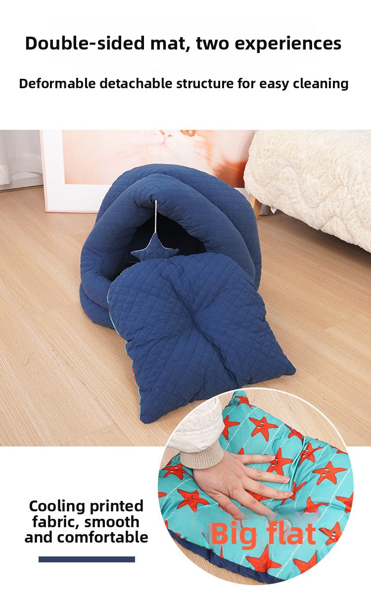 Semi-Enclosed Pet Bed for Small Dogs (Teddy/Bichon) & Cats - All-Season Warm Cushion
