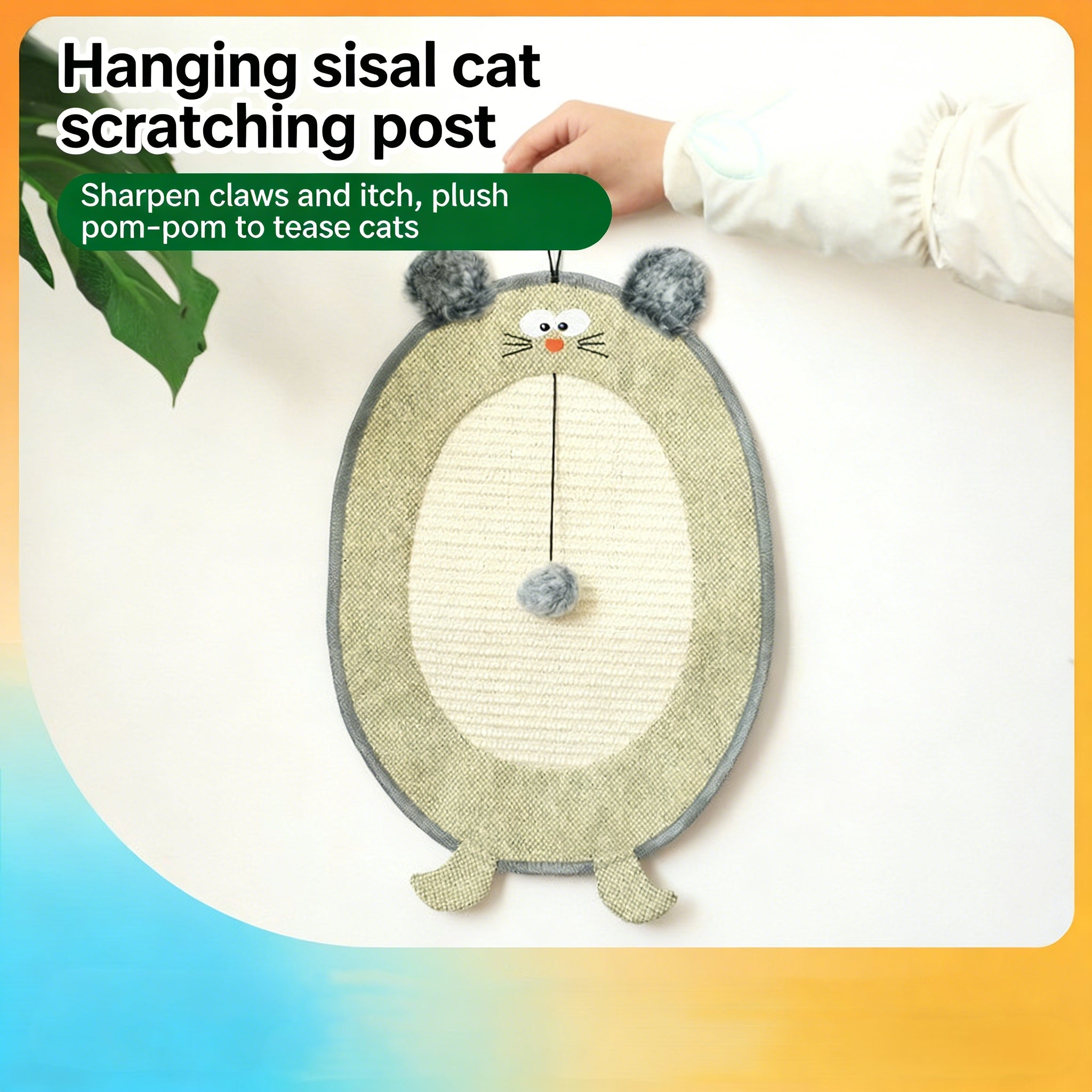 Sisal Cat Scratching Pad - Bear Head Round Wall-Mounted Board, Durable & No Mess, Cat Toy