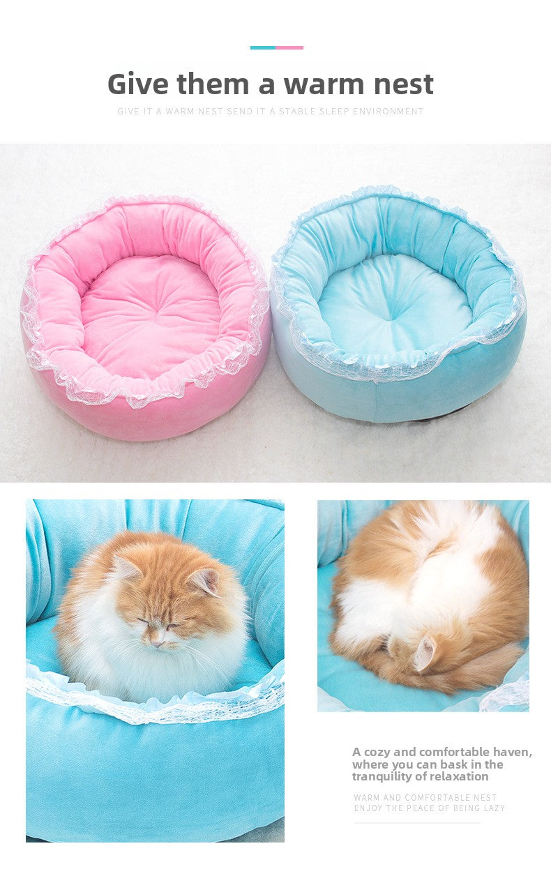 Winter Thickened Semi-Enclosed Cat Cave - Safe & Warm Pet Bed House for Cats & Dogs (All Seasons)