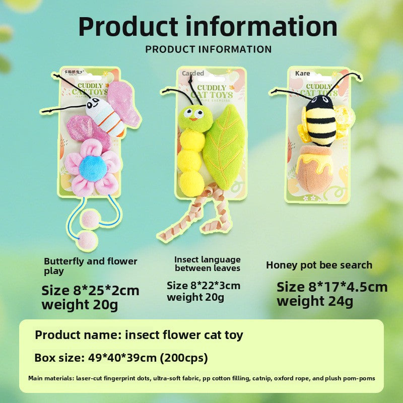 Catnip Caterpillar Toy Set with Crinkle Paper & Squeakers – Interactive Teaser Wand for Kittens & Boredom Relief – Durable Teething Chew Toys for Cats