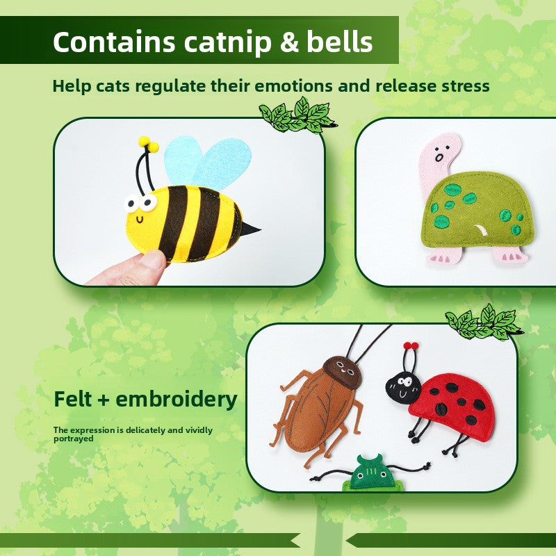 New Realistic Felt Cat Toys (Bee & Ladybug) with Catnip & Bells – Durable Chewing & Boredom Buster for Interactive Play