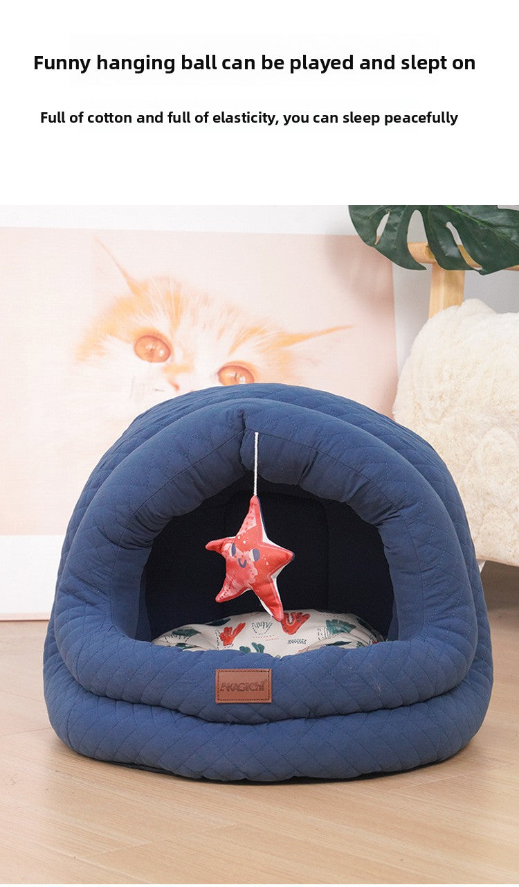 Semi-Enclosed Pet Bed for Small Dogs (Teddy/Bichon) & Cats - All-Season Warm Cushion