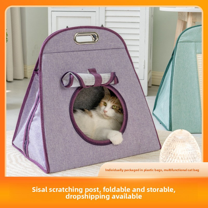 Versatile 3-in-1 Cat Travel Bag: Portable Carrier, Cozy Bed & Scratching Post for Cats