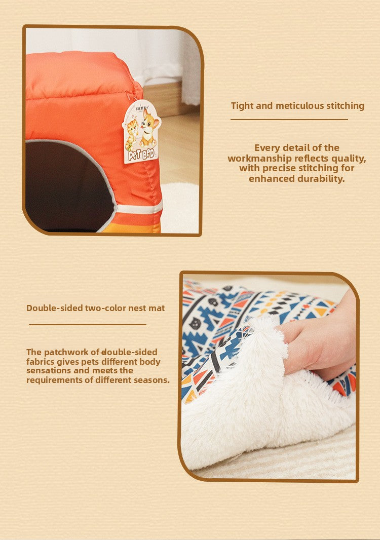 Cozy Enclosed Cat House: Winter Warm & Foldable 2-in-1 Pet Villa Bed for Cats and Dogs (All Seasons)