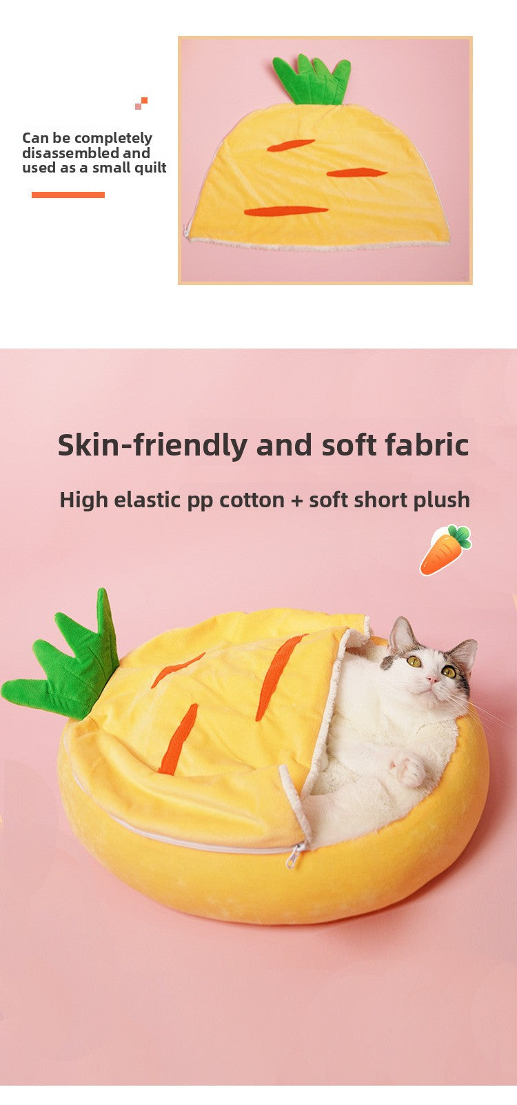 Winter Warm Cat Bed - Thickened Semi-Enclosed Sleeping Bag, Removable Washable & Cozy Cave for Security
