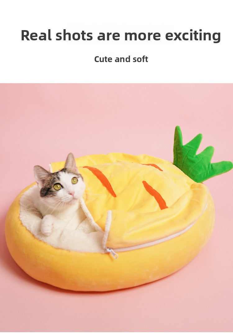 Winter Warm Cat Bed - Thickened Semi-Enclosed Sleeping Bag, Removable Washable & Cozy Cave for Security