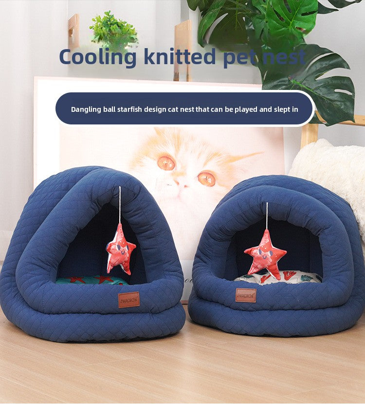 Semi-Enclosed Pet Bed for Small Dogs (Teddy/Bichon) & Cats - All-Season Warm Cushion