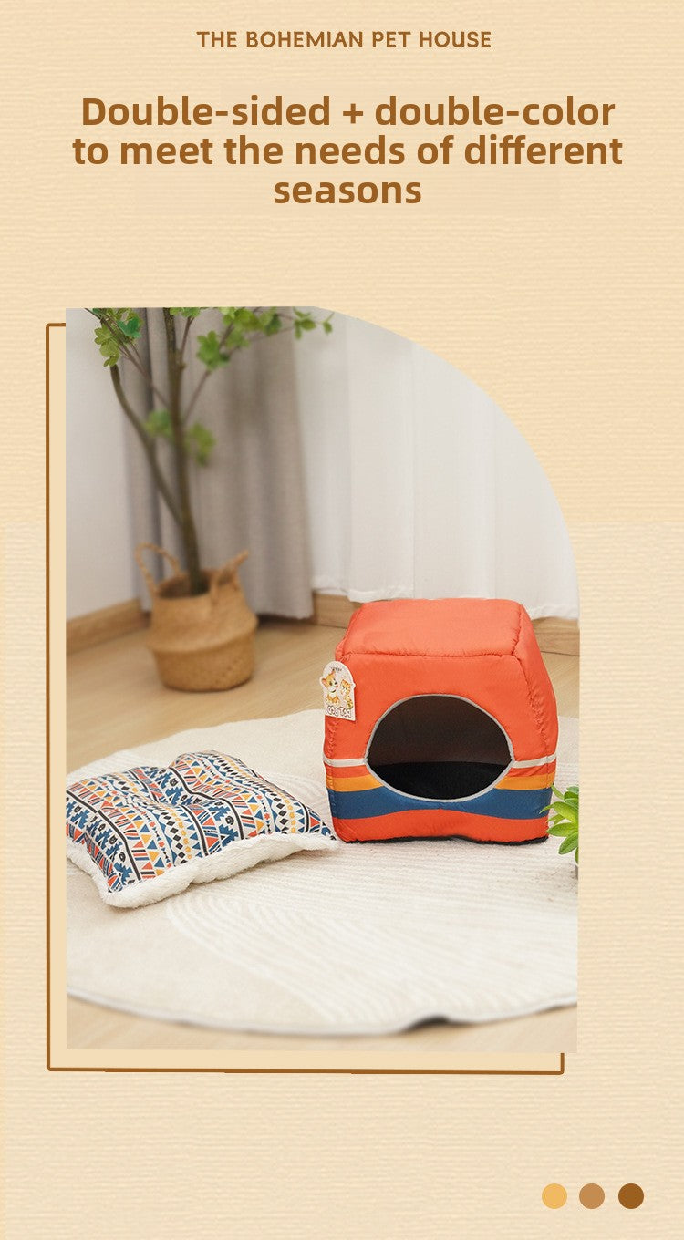 Cozy Enclosed Cat House: Winter Warm & Foldable 2-in-1 Pet Villa Bed for Cats and Dogs (All Seasons)
