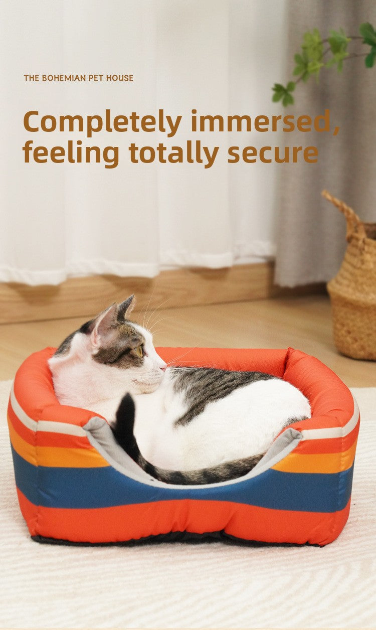 Cozy Enclosed Cat House: Winter Warm & Foldable 2-in-1 Pet Villa Bed for Cats and Dogs (All Seasons)