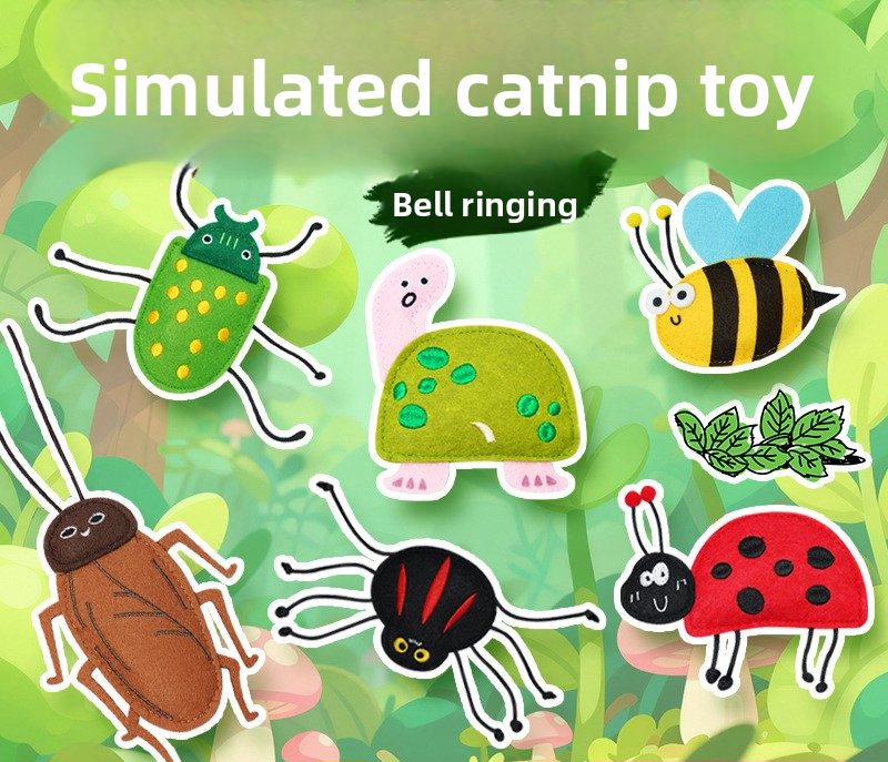 New Realistic Felt Cat Toys (Bee & Ladybug) with Catnip & Bells – Durable Chewing & Boredom Buster for Interactive Play