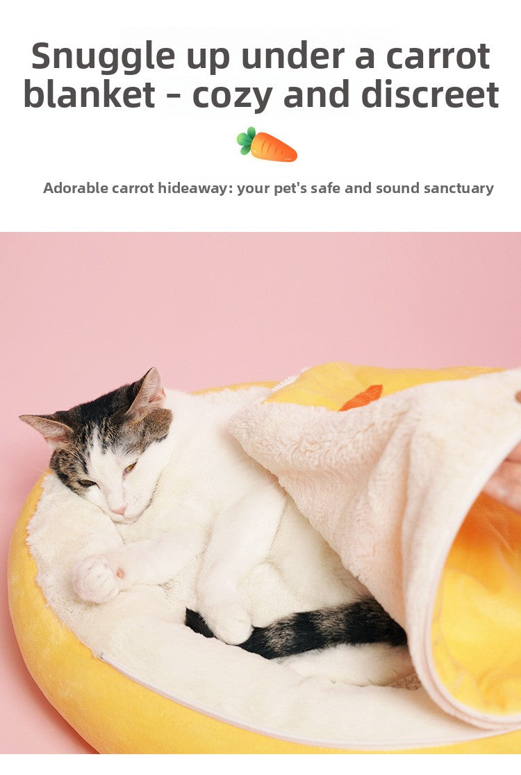 Winter Warm Cat Bed - Thickened Semi-Enclosed Sleeping Bag, Removable Washable & Cozy Cave for Security