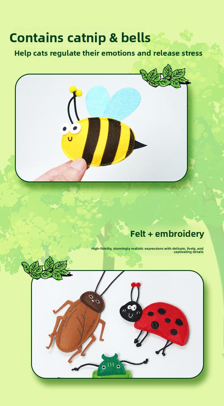 New Realistic Felt Cat Toys (Bee & Ladybug) with Catnip & Bells – Durable Chewing & Boredom Buster for Interactive Play