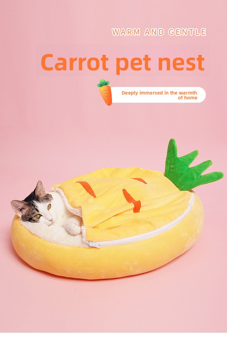 Winter Warm Cat Bed - Thickened Semi-Enclosed Sleeping Bag, Removable Washable & Cozy Cave for Security