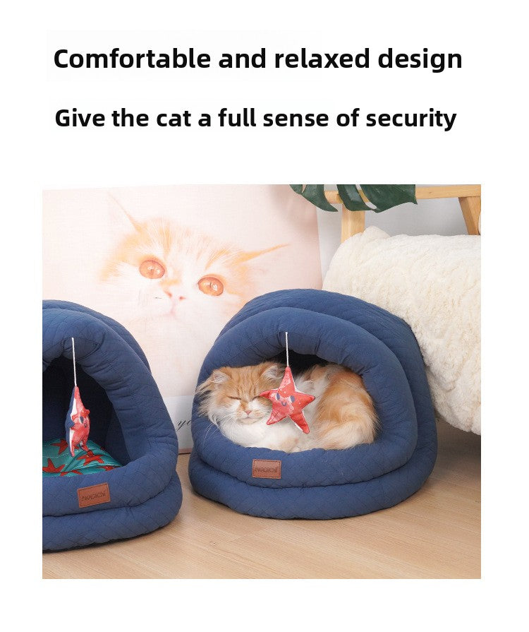 Semi-Enclosed Pet Bed for Small Dogs (Teddy/Bichon) & Cats - All-Season Warm Cushion