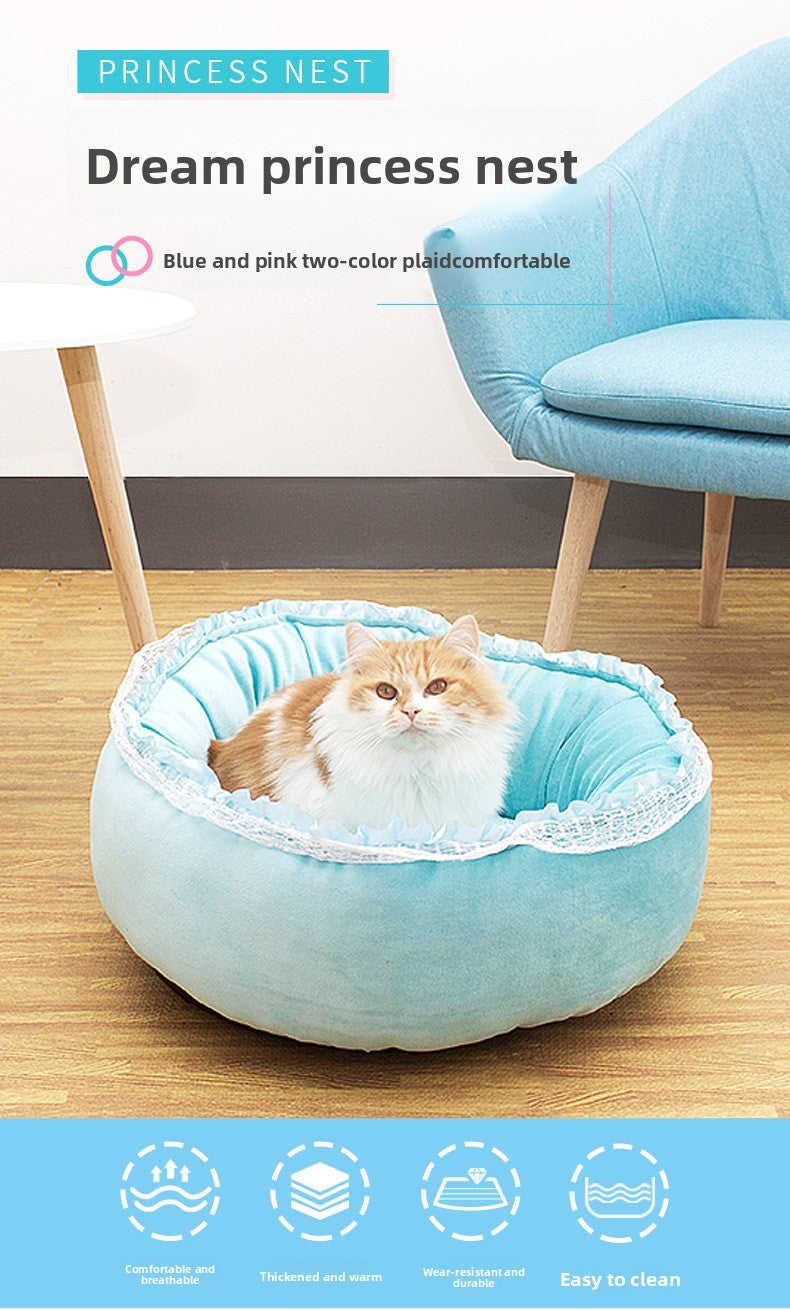 Winter Thickened Semi-Enclosed Cat Cave - Safe & Warm Pet Bed House for Cats & Dogs (All Seasons)